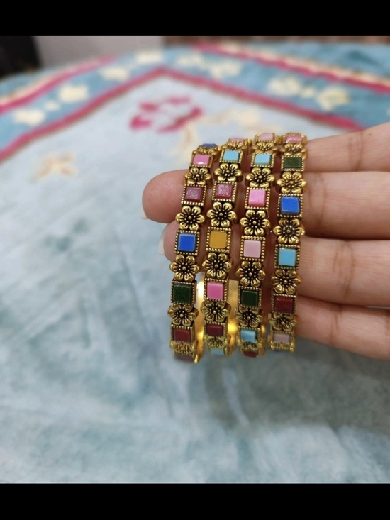 Jewelry - Vintage Style Multicolor Engraved Flower/Square Enamel Inlays Women's Bangles